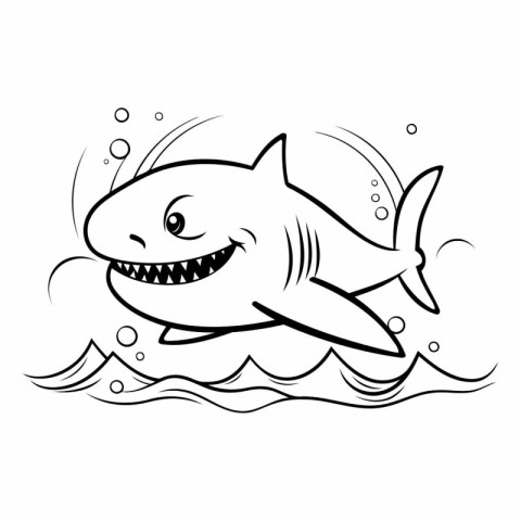 Shark jumping out of the water. black and white vector illustrat