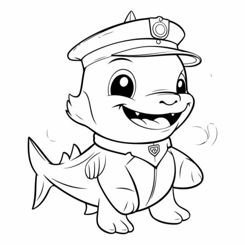 Black and White Cartoon Illustration of Cute Shark Captain Chara