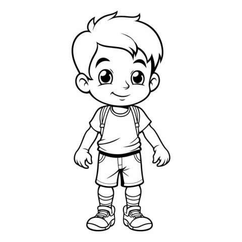 Cute little boy cartoon for coloring book or page.