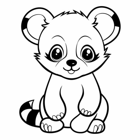 Cute little baby panda. Black and white vector illustration.