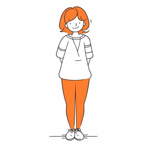 Vector illustration of a girl in a white sweater and orange pant