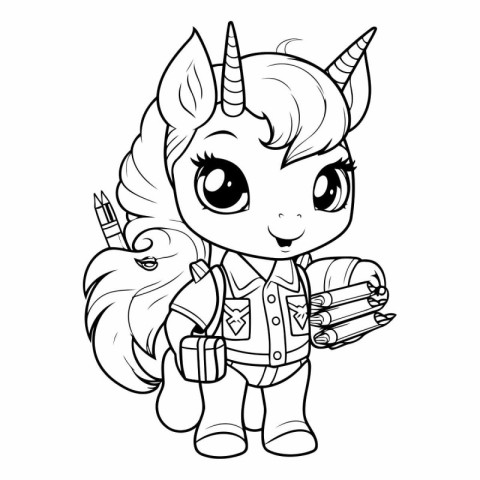 Cute cartoon unicorn with beer. Coloring book for children.