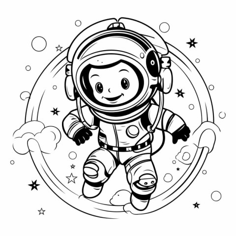 Cute astronaut flying in space. Hand drawn vector illustration f