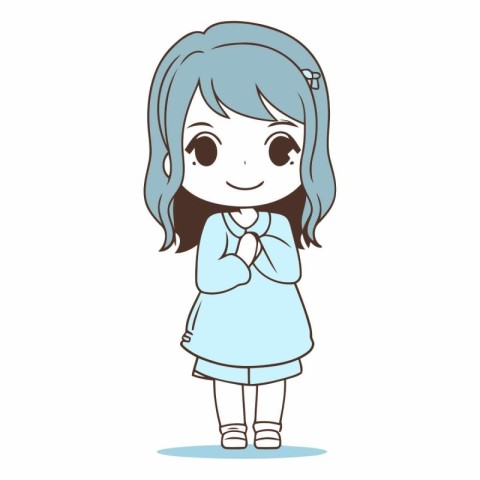 Cute little girl in a blue dress design.