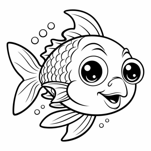 Black and White Cartoon Illustration of Cute Fish Animal Charact