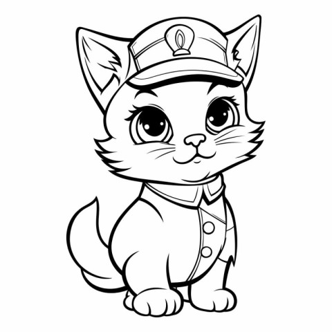 Black and White Cartoon Illustration of Cute Cat Mascot Characte