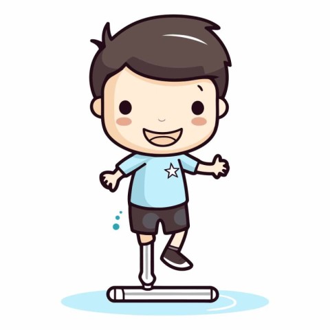 Boy running on seesaw - Colorful Cartoon Character Vector Illust