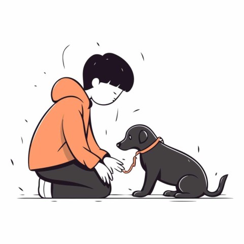 Illustration of a boy playing with a dog.