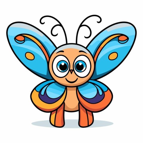 Butterfly cartoon character vector illustration. Cute colorful b