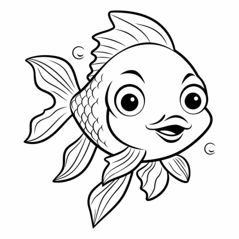 Black and White Cartoon Illustration of Cute Fish Animal Charact