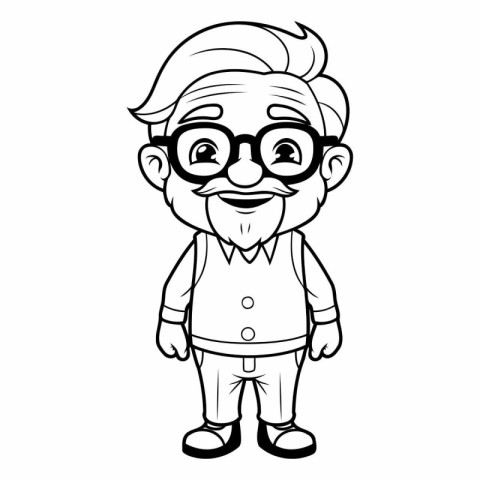 Grandfather - Black and White Cartoon Illustration of Grandfathe