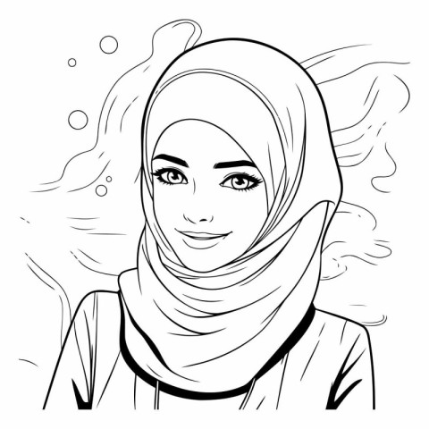 Beautiful muslim woman in hijab. Hand drawn vector illustration.