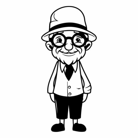 old man with hat and glasses cartoon vector illustration graphic