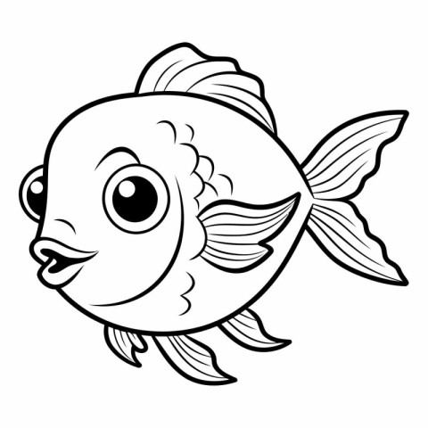 Black and White Cartoon Illustration of Cute Fish Animal Charact