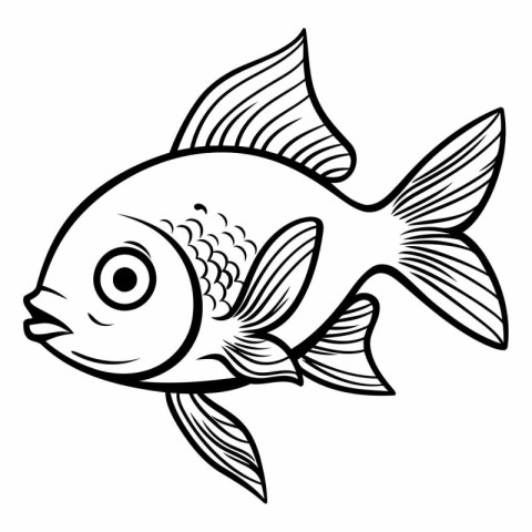 Black and White Cartoon Illustration of Cute Fish Animal Charact