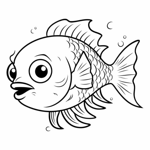 Coloring book for children: fish. Black and white vector illustr