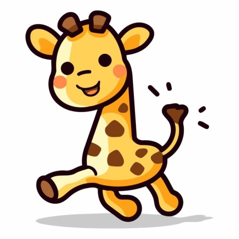 Cute Giraffe Jumping and Smiling Cartoon Character Vector Illust