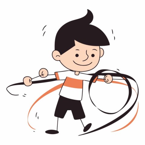 Illustration of a Little Boy Pulling a Rope - Vector