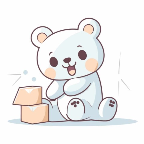 Cute teddy bear with a box in cartoon style.