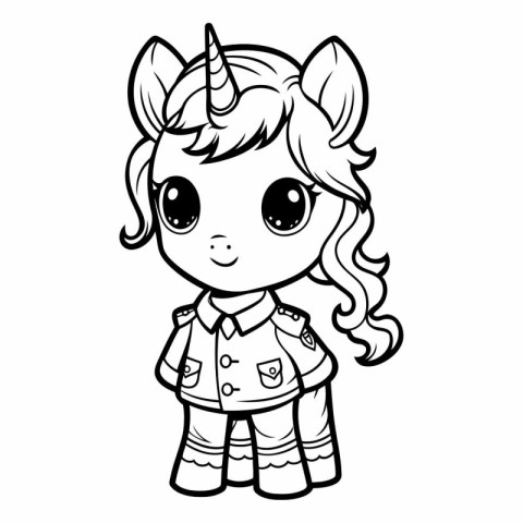 Black and White Cute Cartoon Unicorn Fantasy Character Vector Il