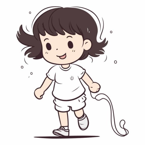 Illustration of a Cute Little Girl Running with a Long Hair