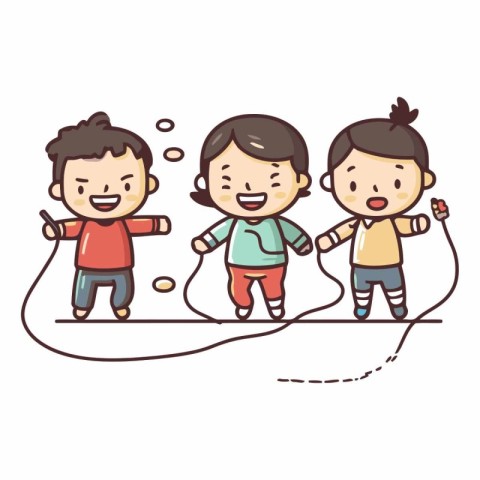 Children playing jump rope. Kids playing jump rope. Vector chara