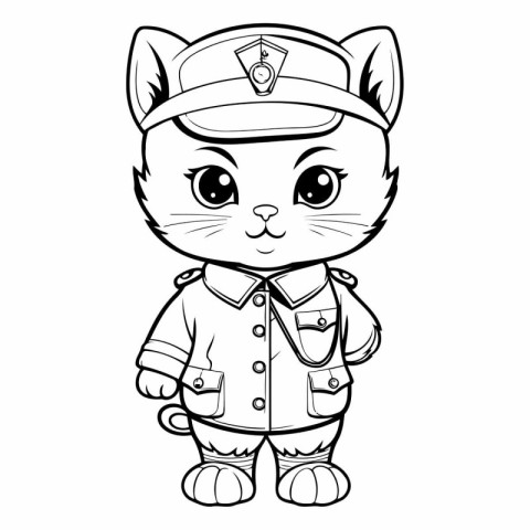 Black and White Cartoon Illustration of Cute Cat Sailor Characte