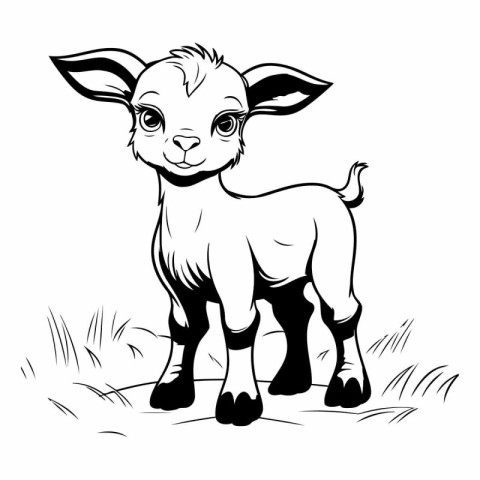 Vector image of a cartoon goat on a meadow. Farm animal.