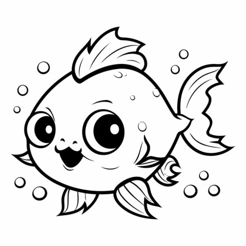 Black and White Cartoon Illustration of Cute Fish Animal Charact