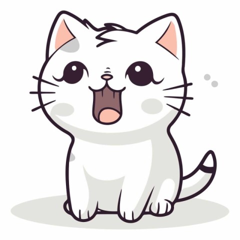 Illustration of a Cute White Cat Cartoon Character with Tongue O