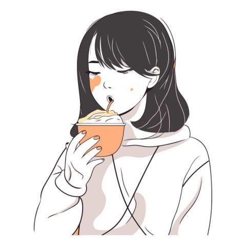 Illustration of a young woman drinking a cup of coffee or tea