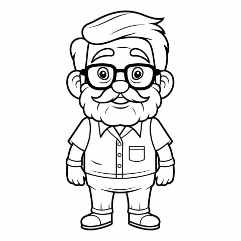 Black and White Cartoon Illustration of Old Man or Grandfather C