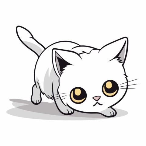 Cute white cat cartoon vector illustration. Isolated on white ba