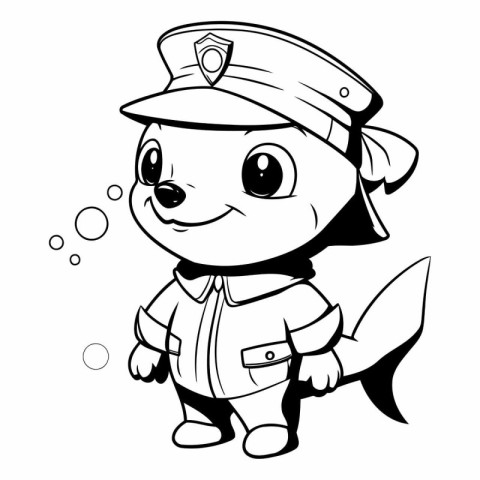 Black and White Cartoon Illustration of Cute Marine Sailor or Sa