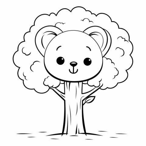 Cute cartoon bear in the tree. Coloring book for children.