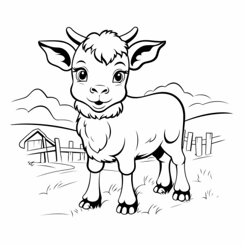 Cute cartoon baby goat on the farm. Coloring book for children.