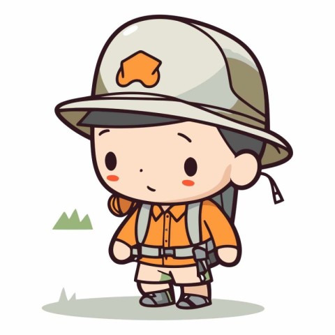 Explorer boy with helmet and uniform vector illustration. Cute c