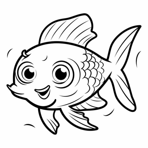 Black and White Cartoon Illustration of Cute Fish Animal Charact