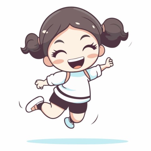 Illustration of a Cute Little Girl Running and Smiling Happily