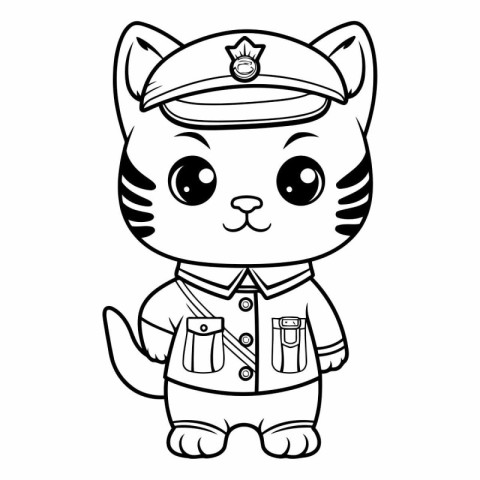 Coloring book for children: Cute tiger in a military uniform