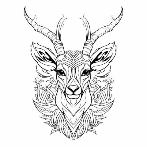 Antelope head with antlers. Hand drawn vector illustration. Tatt