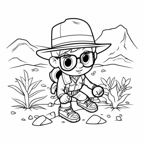 Coloring Page Outline Of a Boy Traveler or Explorer Cartoon Char