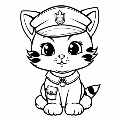 Black and White Cartoon Illustration of Cute Little Cat Sailor C