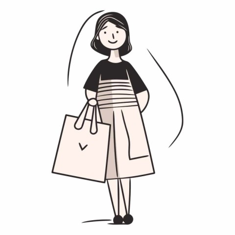 Illustration of a young woman with shopping bags.