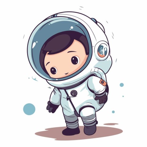 Cute little boy in astronaut suit. Cute cartoon vector illustrat