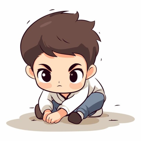 Cute little boy sitting on the ground. Vector cartoon illustrati