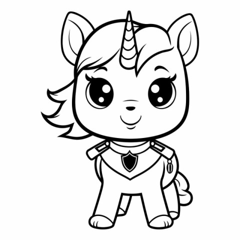 Black And White Cute Unicorn Cartoon Mascot Character Vector Ill