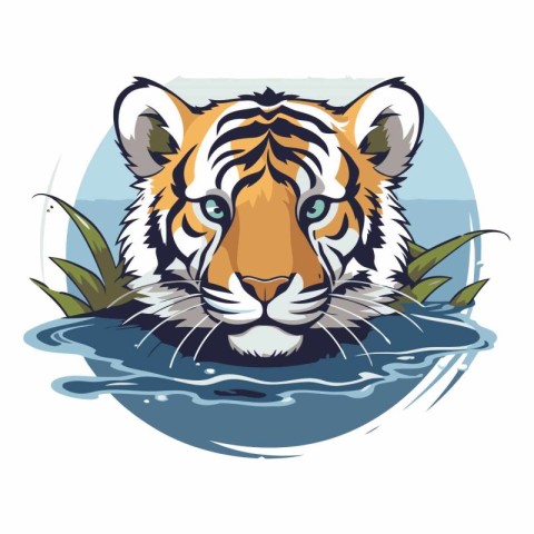 Tiger head in water in a flat style.