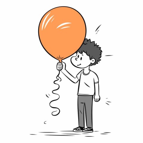 Boy holding a balloon in doodle style.