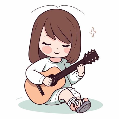 cute little girl playing guitar on white background.